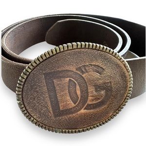 Dolce & Gabbana Brown Leather Western Belt Large Embossed Logo Buckle Festival
